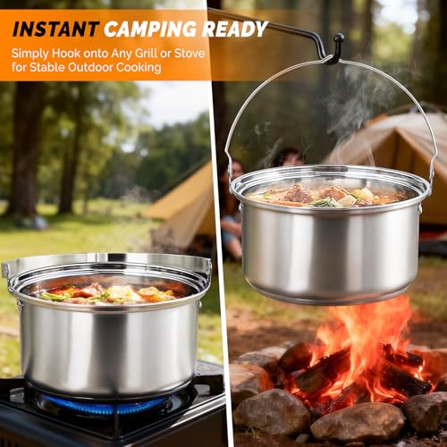 ROVSUN 34/10/6 pcs Camping Cookware Mess Kit, Lightweight Non-Stick Camping Cooking Pot and Pan Set with Stainless Steel Camping Gear Kettle Cup for Open Fire, Backpacking, Outdoor Cooking - style: 6 Pcs