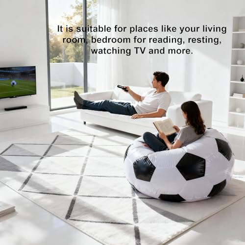 TOPINCN Inflatable Bean Bag Chair, Outdoor Blow up Chair Inflatable Lazy Sofa Soccer Design Inflatable Couch, PVC Football Sofa Portable Lounger for Living Room Bedroom Travel