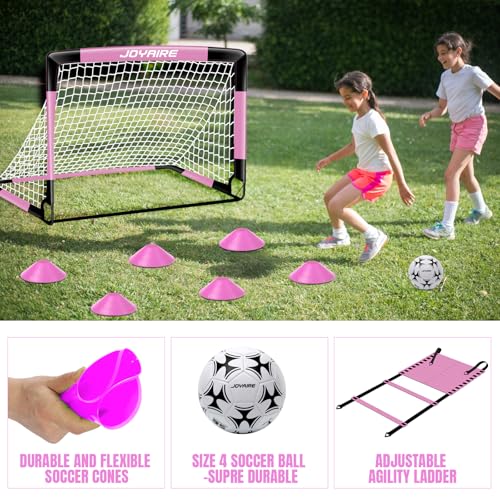 Pro-Grade Kids Backyard Soccer Goal, Tear-Resistant 5-Layer Polyester Soccer Net & 10mm Poles for Maximum Durability, 4x3ft/6x4ft/7x5ft, Pop Up Portable Soccer Training Equipment Set with Size 4 Ball - size: 6 ft x 4ft, style: Pink