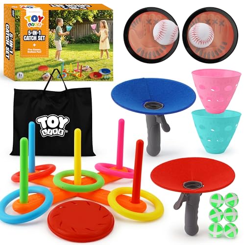 TOY Life Toss and Catch Ball Game 5-in-1 Set for Kids, Sticky Ball Catch Set with Mitts and Balls, Outdoor&Yard Games, Beach Games for Toddlers Ages 2-4 3-6, Throwing Toys