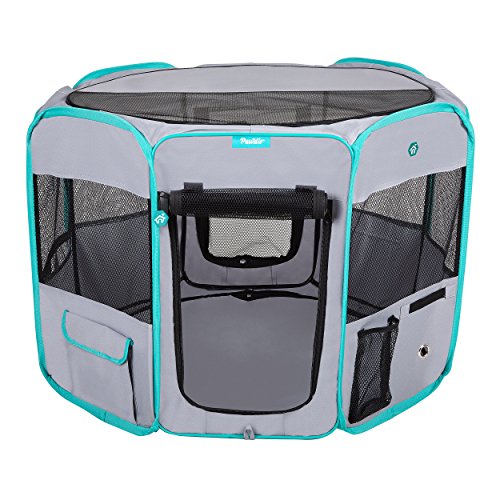 Deluxe Premium Pet Dog Playpen Portable Soft Dog Exercise Pen Kennel with Carry Bag for Dogs, Cats, Kittens, and All Pets (Medium, Grey) - color: Grey, size: Medium