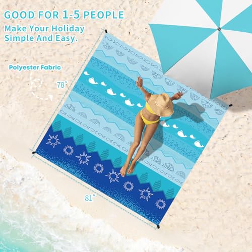 Beach Blanket 78''×81'' Suits 1-5 Adults Waterproof Sandproof Oversized Waterproof Lightweight Durable Beach Blanket Large Picnic Mat for Travel Camping Picnic - color: Sea, size: 78''x81''