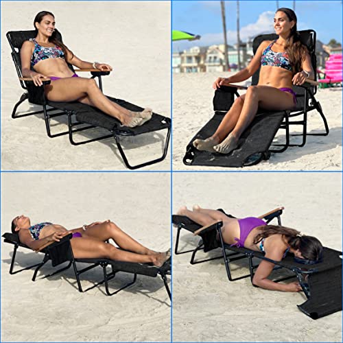 EASYGO PRODUCTS FLIP Face Down Tanning Chaise Lounge Chair with Face & Arm Holes - 4 Legs Support - Textilene Material - 6 Position - Arm Head Rest Pillow - Beach or Home Use - color: Flip Black