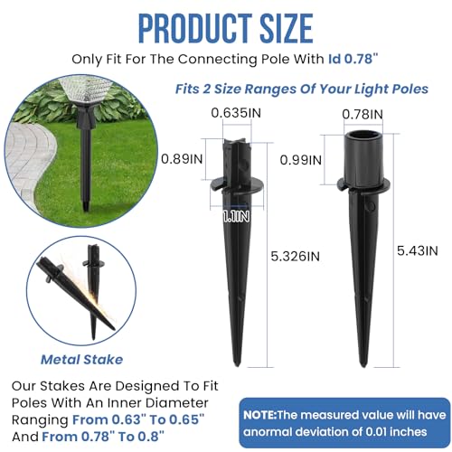 12 Sets Metal Replacement Stakes for Solar Lights, Fits 3/4" Poles / 0.78" ID Solar Path Lights, Ideal for Garden, Lawn, Backyard, Patio & Outdoor Landscape Lamps, 5-3/8" Long - size: Metal-12 Sets