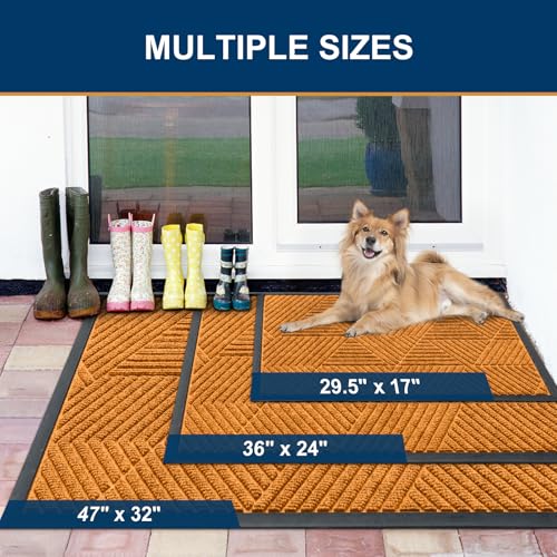 Smiry Front Door Mat Outside Entrance, Heavy Duty Sturdy Natural Rubber Doormat, Trap Dirt and Moisture, Easy Clean Low Profile Mats for Indoor Outdoor Entry, Irregular Triangle (29.5x17, Amber) - color: Amber, size: 29.5" X 17"