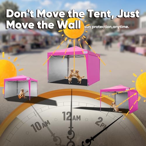 Quictent 10x10 Pop Up Canopy Tent with 2 Sidewalls, Instant Setup Gazebo for 1 Person, Portable & Compact, Waterproof & UV Protection, Ideal for Camping, Beach, Parties, and Outdoor Events - color: Pink, size: 10x10 with 2 Sidewall