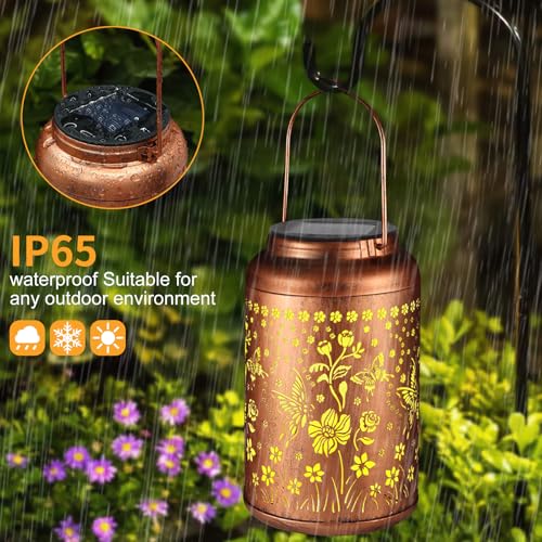 Solar Lanterns Outdoor Waterproof Hummingbird Garden Decor Gifts for Women Mom Grandma Hanging Lights Metal Solar Decoration Outside for Yard, Patio,Backyard(Butterfly and Sunflower) - style: Butterfly and Sunflower