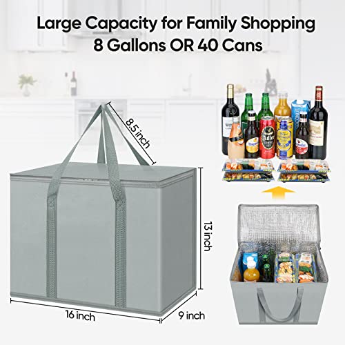 BALEINE 2Pk Insulated Reusable Grocery Bags, Collapsible Cooler Bag for Groceries, Heavy Duty Large Insulated Bag (16''x9''x13'', Urban Gray) - color: Urban Gray