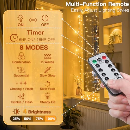 suddus Curtain Lights for Bedroom, 90 Led Hanging String Light Outdoor, Fairy Curtain Lights Indoor for Christmas, Dorm, Wall, Backdrop, Window, Wedding, Party, Birthday Decor, Warm White - color: Warm White, size: USB-90 LED