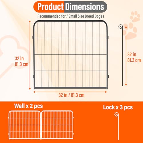 FDW Dog Playpen Dog Pen Dog Kennel 2 Panels 32 Inch Height Indoor Outdoor Folding Metal Portable Puppy Exercise Pen Heavy Duty Dog Fence for Yard Camping,Black - style: 2 Panels
