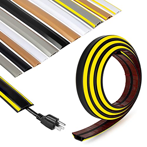 Rubber Bond Cord Cover Floor Cable Protector - Strong Self Adhesive Floor Cord Covers for Wires - Low Profile Extension Cord Covers for Floor & Wall - color: Black Stripped - One Thick Cord, size: 4 Feet