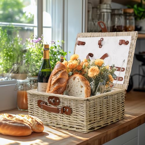 Picnic Basket for 2, Bridal Shower Gift Wedding Gifts with Mr Mrs Wine Glasses and Greeting Card, Engagement Newly Weeding Gifts for Couples 2026, Wicker Picnic Set Kit with Blanket Cooler for Beach - color: Wedding Gift Style Grey