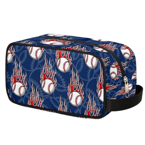 Kids Travel Toiletry Bag - Fire Baseball Waterproof Hanging Cosmetic Bags for Boys Men - Large Shave Kit for Toiletries Accessories Bathroom Stuff - color: Fire Baseball