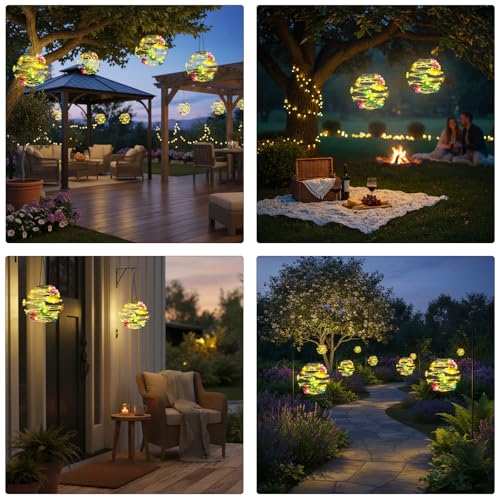 2 Pack Solar Lanterns Outdoor Waterproof , 30LEDs Hanging Solar Lights with Flower for Garden Patio Yard Decor, Gift for Grandma Gardeners Women - color: Red-Flower