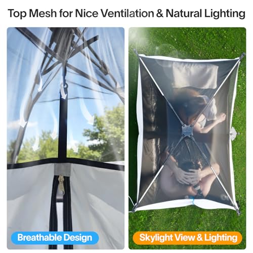 EighteenTek® Upgraded Pop Up Shower Tent, 2-Room Changing Tent Privacy Shelter with Floor & Dual Doors, Portable Camping Toilet & Bathroom Tents, 83" x 47" x 77.6"H - color: White, size: 83"L x 47"W x 78"H