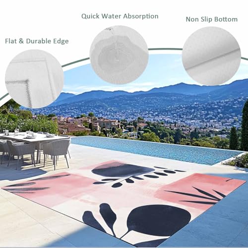 Outdoor Rug 5x8ft, Boho Abstract Leaves Pink Gradient Indoor Area Rug for Patio Backyard Deck Large Floor Mat, Morandi Color Nordic Style Non-Slip Outside Carpet Balcony Porch Camping Rugs Picnic Mat - size: 5' x 8' (Rectangular)