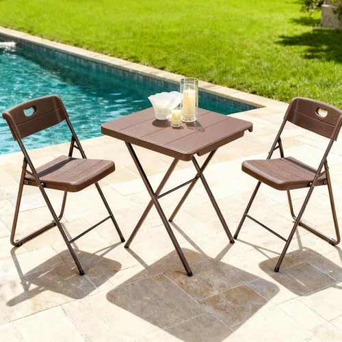 2 Pack 27" Square Folding Tables, Portable Card Table No Assembly, Heavy Duty Steel Frame Indoor Outdoor Table for Patio, Camping, Picnic, RV, Balcony, Parties, Small Spaces - color: Brown, size: 27in-2pack