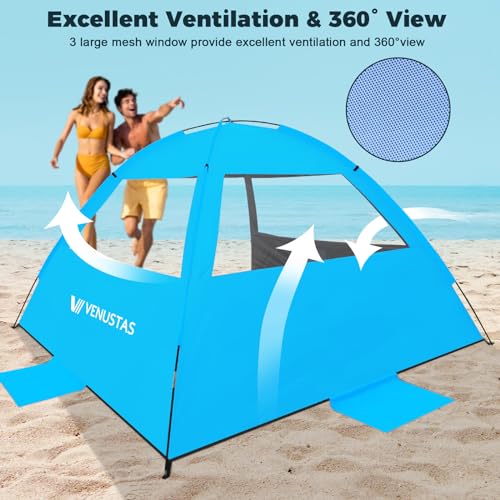 Venustas Beach Tent Sun Shelter for 3/4/6/8 Person, UPF 50+ UV Protection Beach Canopy, Lightweight and Easy Setup Cabana, Portable Shade Tent - color: Dark Shelter-Sky Blue, size: 6 Person