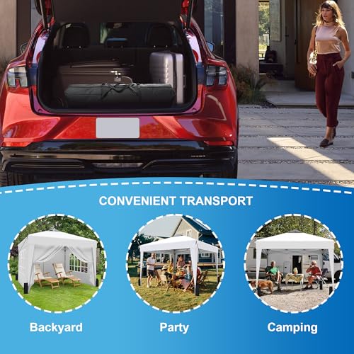 SANWAY 10x10 Pop Up Canopy Tent with Sidewalls x 4 – Easy Setup Canopy Tent, Waterproof, UV-Resistant, Portable with Carry Bag for Outdoor Events, Camping, and Backyard Parties – White - color: White (Canopy with 4 Sidewalls)
