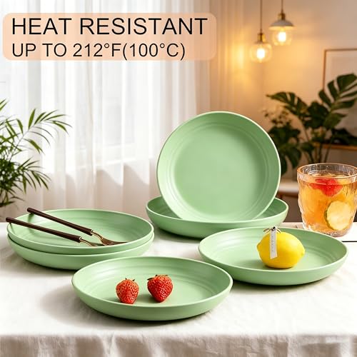 Wheat Straw 7.9 Inch Plates Unbreakable Set of 4, BPA Free Dinner Plates Dishwasher Safe, Lightweight Reusable Plates for Camping Kitchen - color: Light Green