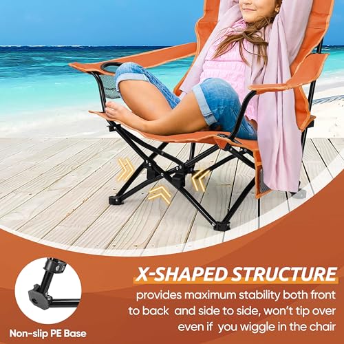 HaSteeL Folding Beach Chair Set of 2, Foldable Orange Camping Chairs for Outside, Low Beach Chair Portable for Adults Fishing, Picnic, Outdoor BBQ, Travel, Sports, Cup Holder & Storage Bag - color: Orange Chairs