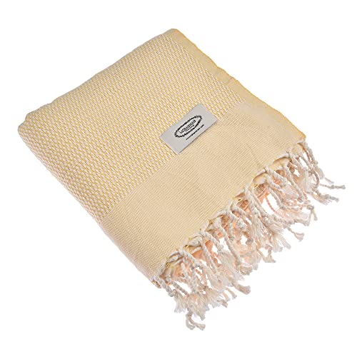 Beach Towel | Cotton Beach Towels, Easy to Carry, Sand Free, Highly Absorbent, Quick Dry, Turkish Towels for Travel Camping Bath Sauna Beach Gym Pool Yoga SPA by Lahammam, Akasya, Yellow - color: Yellow, size: Akasya