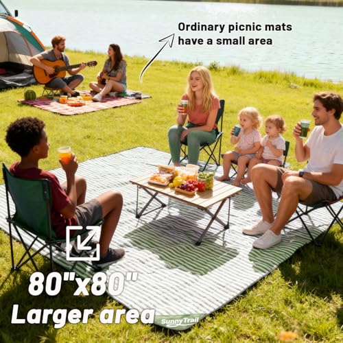 Extra Large Waterproof Picnic Blanket 80"x80" – Sandproof Outdoor Mat for Beach, Park, Grass, Lawn, Camping, Wedding Registry Must Have, Foldable & Portable Rug for Family Picnics - color: Moss Green Pinstripe
