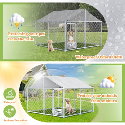 Grepatio Outside Dog Kennel with 2 Rotating Feeder Bowls, 7.5'x7.5' Outdoor Dog Kennel with Waterproof, Dog Enclosure for Large Dogs, Dogs Kennels Run Dog Playpen Fence with Secure Lock (7.5x7.5 FT) - size: 7.5x7.5 FT