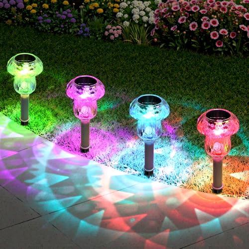 Mancra 8 Pack Mushroom Solar Pathway Lights, Color Changing LED Solar Outdoor Lights Waterproof, Dusk to Dawn Auto On/Off Garden Decor for Yard Landscape Walkway - color: Color Changing