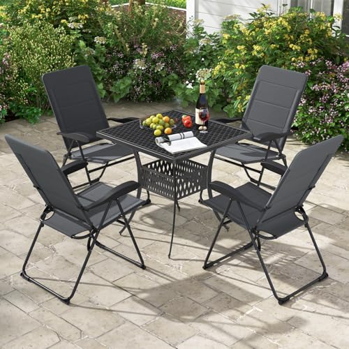 Tangkula Patio Chairs Set of 2, Folding Patio Dining Chairs with 7 Adjustable Backrest Positions, Outdoor Padded Lawn Chairs for Patio Garden Poolside Yard Beach, Support 300 lbs (2, Grey) - color: Grey