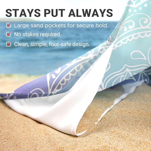 Sunlit Silky Soft Sand Proof Beach Blanket 106"x81" / 85"x72" Sand Proof Mat with Corner Pockets and Mesh Bag for Beach Party, Travel, Camping and Outdoor Music Festival, Mandala - color: Ombre Blue, size: 85"x72"