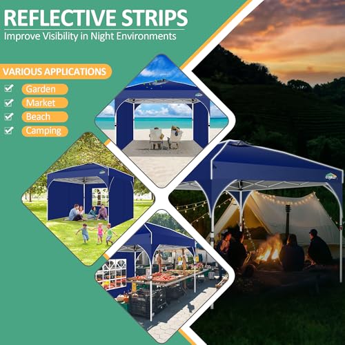 COBIZI Canopy Tent 10x10, 10x10 Pop Up Canopy for Party Camping, Party Tents with One Push Central Button Air Vent, Outdoor Gazebo Tent with Sidewalls and Reflective Strip(Dark Blue) - color: Dark Blue, size: 10x10ft with 3 sidewalls