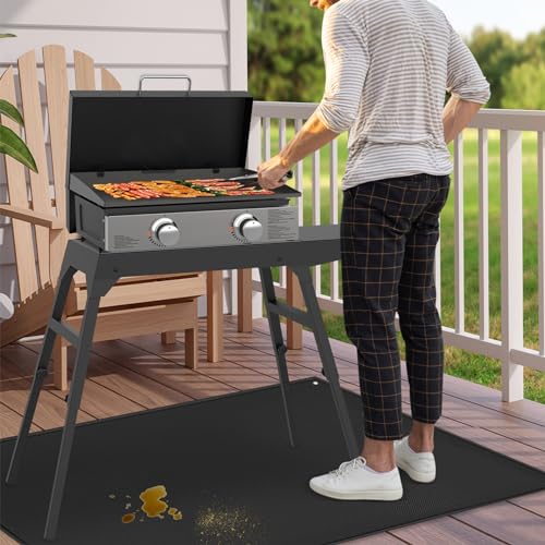 48 x 36in Under Grill Mat Compatible with Blackstone 17in & 22in Griddle with Stand - Fireproof Griddle Mat for Blackstone to Protect the Deck, Patio, Pavers - BBQ Mats Compatible with Outdoor Grill - color: Black, size: 48x36x0.02in