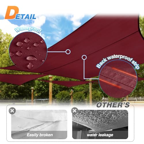 TANG 10'x15' Waterproof Sun Shade Sail Rectangle Outdoor Canopy UV Block Shade Cloth with Curved Edge for Patio Backyard Pool Pergola Cover, Red - color: Red, size: 10'x15'