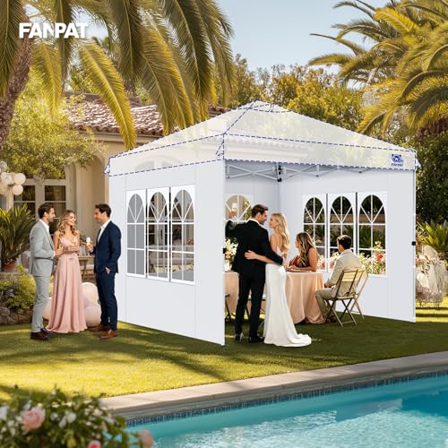 FANPAT Church Window 10x10ft Canopy Sidewalls for Pop Up Canopy, Waterproof UV Protection Fabric, Suitable for Outdoor Party, Picnics & Camping, White(3pcs Sidewalls Only, NOT Included Frame and Top) - color: White, size: 3 PCS