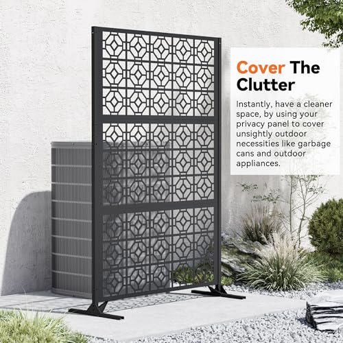 Modern Shade 4x6 FT Metal Privacy Screen with Artistic Modular Designs Decorative Patio Privacy Fence & Garden Divider, Freestanding Outdoor Metal Fence Panel, Weather-Resistant (Lattice Echo) - size: 1 Panel (Lattice Echo)