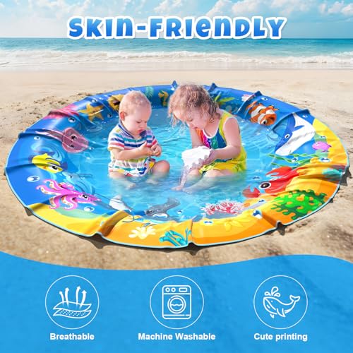4.9 X 4.9 Feet Baby Beach Pool, Waterproof Beach Pool Blanket for Toddler, 2 in 1 Toddler Paddling Pool with Carrying Bag, Collapsible Beach Puddle Mat for Boys Girls Kids Infant Outdoor Beach Toys - color: Blue-3
