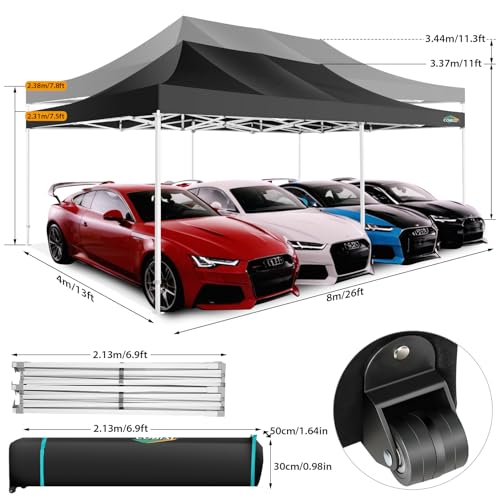 COBIZI 13x26 Pop up Canopy Tent 13x26 Canopy with 6 Sidewalls Waterproof Heavy Duty Commercial Canopy Tent for Parties Outdoor Garden Gazebo, Carry Bag with Wheel(13x26ft, Black) - color: Black, size: 13X26FT 6 Sidewalls