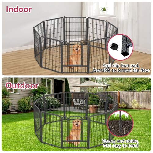 Dog Playpen 40" Height 10 Panels Puppy Playpen Indoor Portable Pet Fence Outdoor for Yard Indoor Dog Pen for Medium/Small Animals, Heavy Duty Pet Pen for RV, Camping, Yard - color: Black-23ft, size: 40 Inch