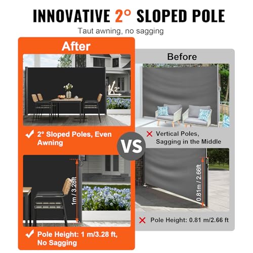 VEVOR Retractable Side Awning, UV 50 118" x 71" Retractable Patio Screen Waterproof, 280 g Thicken Folding Room Divider Wind Screen for Privacy, Garden, Outdoor, Patio and Terrace, Black - color: Black, size: 71''*118''