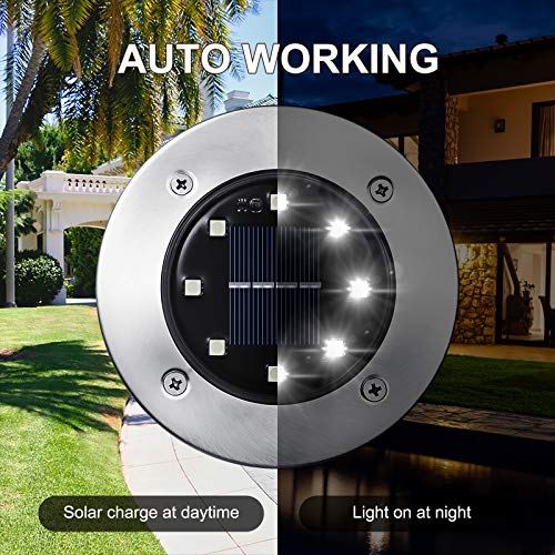 LYHOPE Solar Ground Lights Outdoor, 16 Pack 8 LED Solar Disk Lights Waterproof Garden In-ground Pathway Light Landscape Lighting for Lawn,Yard,Deck,Patio,Walkway (White) - color: White, size: 16 Pack