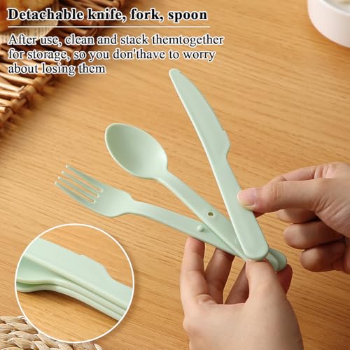Kyraton Travel Utensils Set for 8, Reusable Plastic Spoons Forks Knives Snapped Together for Portable & Space-Saving Design Cutlery Silverware for Travel, Picnic, Camping, Work, Lunch Boxes