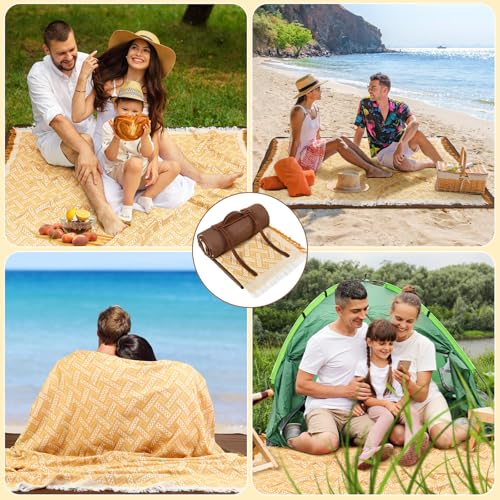 VitalCozy Waterproof Picnic Blankets 71×71 inch Outdoor Blanket Foldable 2 in 1 Double Layer Sandproof Beach Mat with Carry Strap for Camping Lawn Park Beach Grass(Yellow) - color: Yellow White