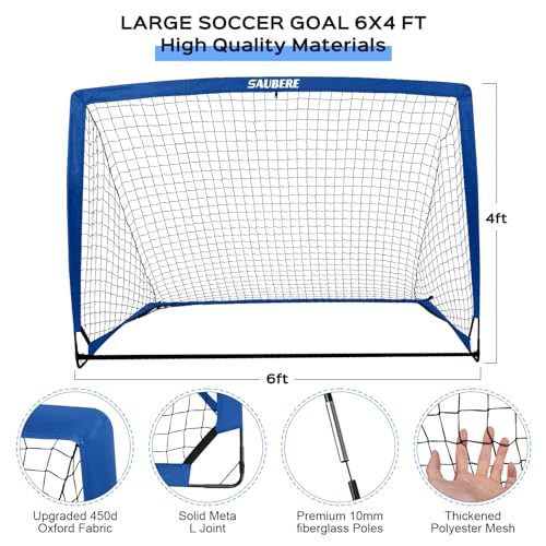 6x4 ft Kids Soccer Goals for Backyard Set of 2- Portable Pop Up Soccer Net for Backyard for Kids Toddler Youth, Soccer Training Equipment+ Soccer Goal Target, Ball and Cones, Outdoor Soccer Game