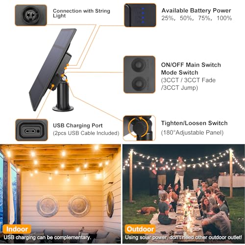 Mlambert 2 Pack Each 48FT 3-Color in 1 Solar String Lights Outdoor, Dimmable Patio Lights with Remote, 30+5 Waterproof LED Bulbs for Cafe Bistro Yard - color: Black, size: 96FT