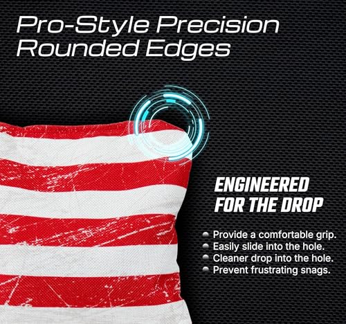 Professional Cornhole Bags Set of 8 - Dual Sided Stick & Slide (Suede/Woven) - Premium Resin Filled Regulation Weight & Size (6x6, 16oz) - Double Stitched Reinforced Seams with Carry Tote - color: Ameciana Patriot