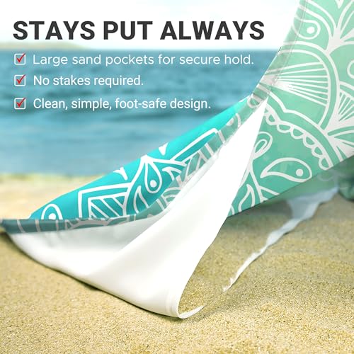 Sunlit Silky Soft Sand Proof Beach Blanket 106"x81" / 85"x72" Sand Proof Mat with Corner Pockets and Mesh Bag for Beach Party, Travel, Camping and Outdoor Music Festival, Mandala - color: Turquoise, size: 106"x81"