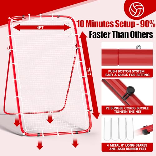 Volleyball Rebounder Net 7x4 Ft, 5-Angle Adjustable Rebounder Net for Practicing Digging, Setting, Spiking, Bounce Back Training Equipment with 2 Target Stripes & Portable Travel Bag for Storage - color: NET102-White