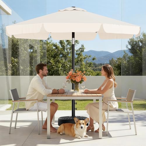 AreShark 9FT Valance Patio Umbrella, Outdoor Table Umbrella with Tilt and Crank, Outdoor Market Umbrellas W/ 8 Sturdy Ribs UV Protection for Garden, Deck, Backyard and Pool, Cream White - color: Cream White, size: 9 Ft