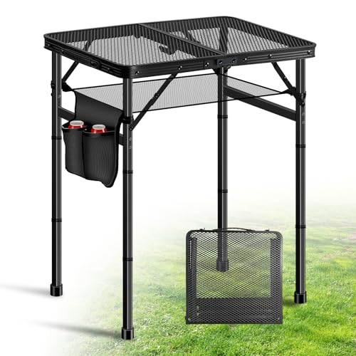 Ciavca Upgraded Folding Grill Table - Metal Portable Camping Table, 3 Height Adjustable Max 28", Lightweight Foldable for Outside BBQ 24"x15.8" - size: 24"x15.8"x28"